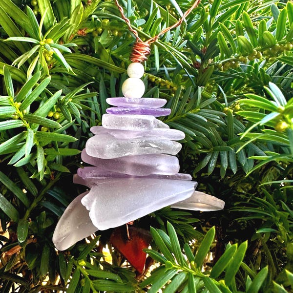 Lavender Sea Glass Christmas Tree Ornament