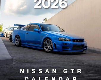 Autokalender 2026 – Nissan GTR-editie, JDM Supercar-wandkalender, cadeau voor autoliefhebbers, Skyline GTR-kunst, garage- of kantoordecor