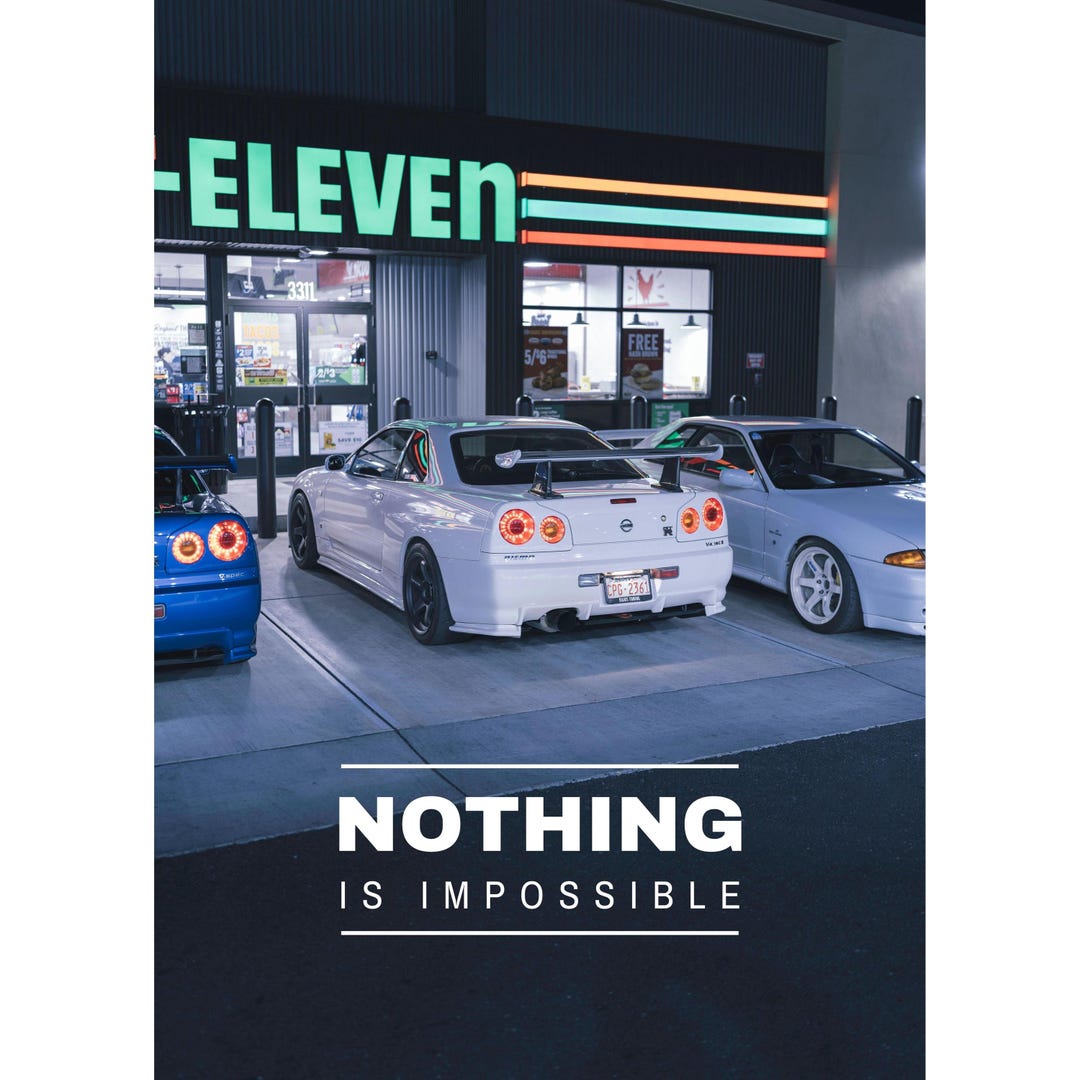 Motivational Poster Nissan GT-R R34 Skyline Inspiring Text #007 - High ...