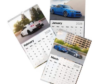 2026年カーカレンダー – 日産GTRエディション、JDMスーパーカー壁掛け