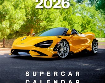 2026 Car Calendar | Supercar Wall Calendar, Exotic Car Gift for Him, Luxury Car Art, Garage Decor, Car Enthusiast Gift