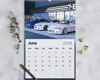 2026年カーカレンダー – 日産GTRエディション、JDMスーパーカー壁掛け