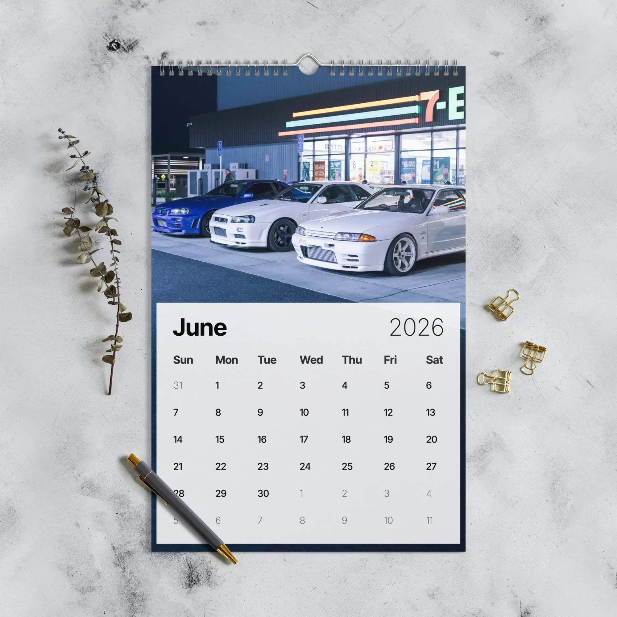 2026年カーカレンダー – 日産GTRエディション、JDMスーパーカー壁掛け
