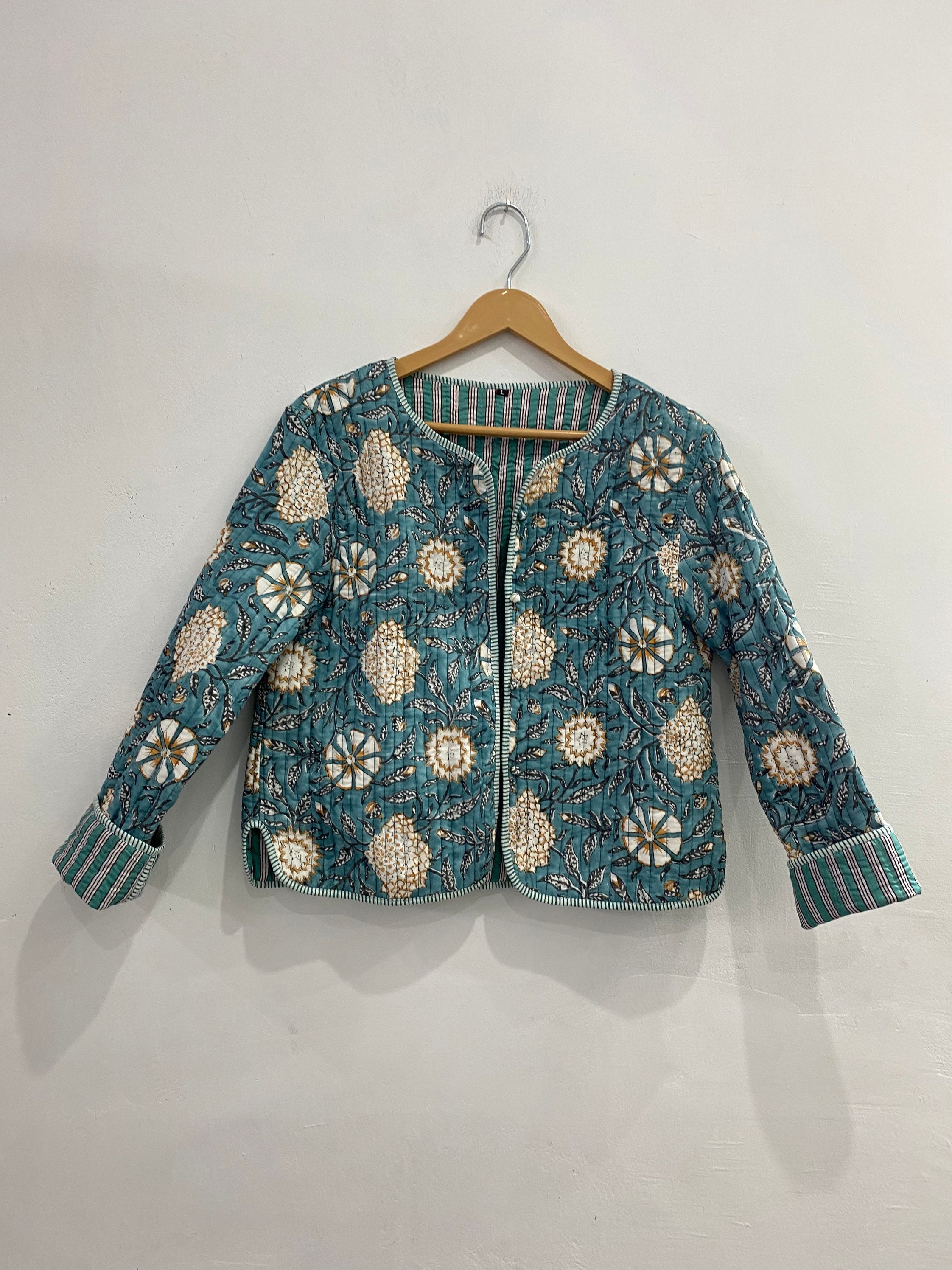 Indian Handblock Print Fabric Quilted Jacket Short Kimono - Etsy UK