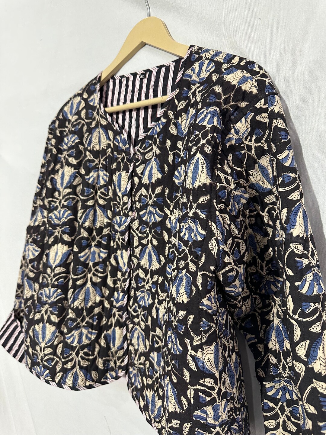 Buy Handblock Print Quilted Short Jacket Kimono Women Wear Button ...