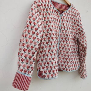 HandBlock Print Quilted Short Jacket Kimono Women Wear Button HandMade