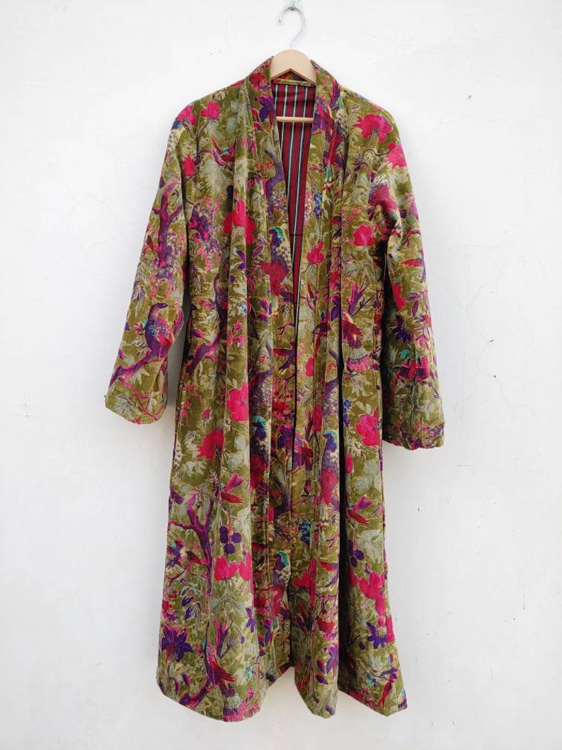 Indian Handmade Velvet Bird Kimono for Winter Bath Robe Gowon - Etsy