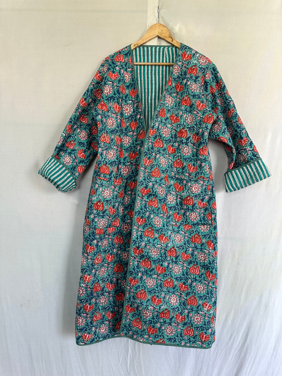 Cotton Quilted Jacket Women Wear Kimono Short Length Coat No Closer