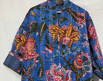 Veste matelassée Kantha faite main pour femmes portant un kimono manteau court No Closer Kimono de luxe Nouveau kimono