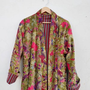 Indian Handmade Velvet Bird Kimono for Winter Bath Robe Gowon Printed ...
