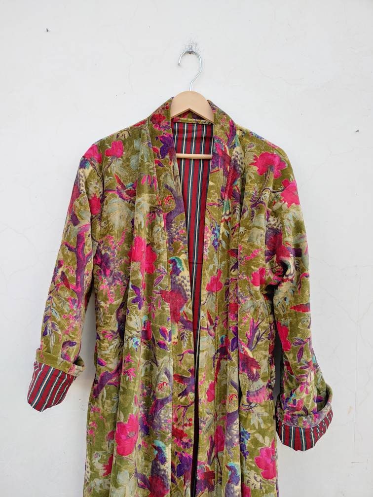 Indian Handmade Velvet Bird Kimono for Winter Bath Robe Gowon - Etsy UK