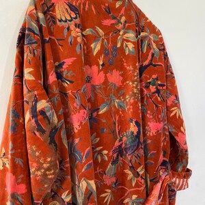 Kimono indien en velours fait à la main pour peignoir d'hiver, vêtements pour femmes, veste imprimée, couleur orange, veste longue réversible image 7