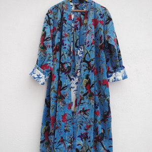 Indian Hand Made Velvet Bird Kimono For Winter Bath Robe Gowon Printed Jacket Night Wear Sleepwear Inside Goa Print