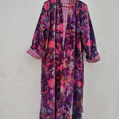 Indian Handmade Velvet Bird Kimono for Winter Bath Robe Gowon - Etsy