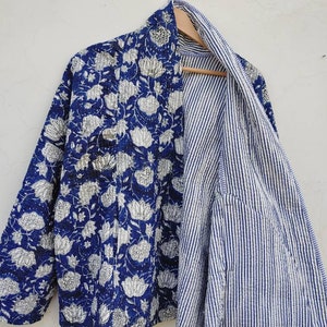 Indian HandBlock Print Fabric Quilted Jacket Short kimono Women Wear New Style Flower Made In India