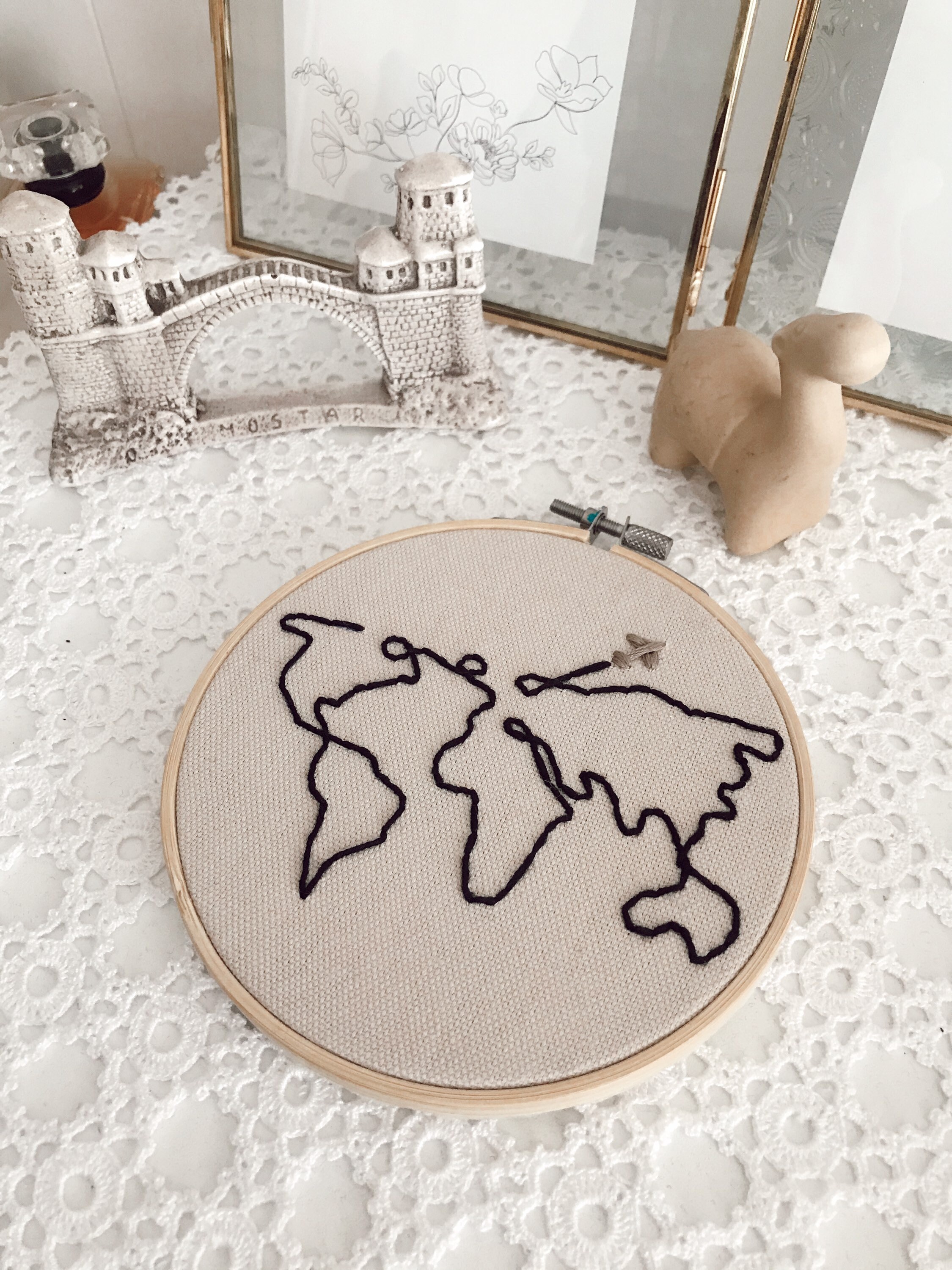 World Map Embroidery Frame World Map Embroidery Cross Stitch Etsy