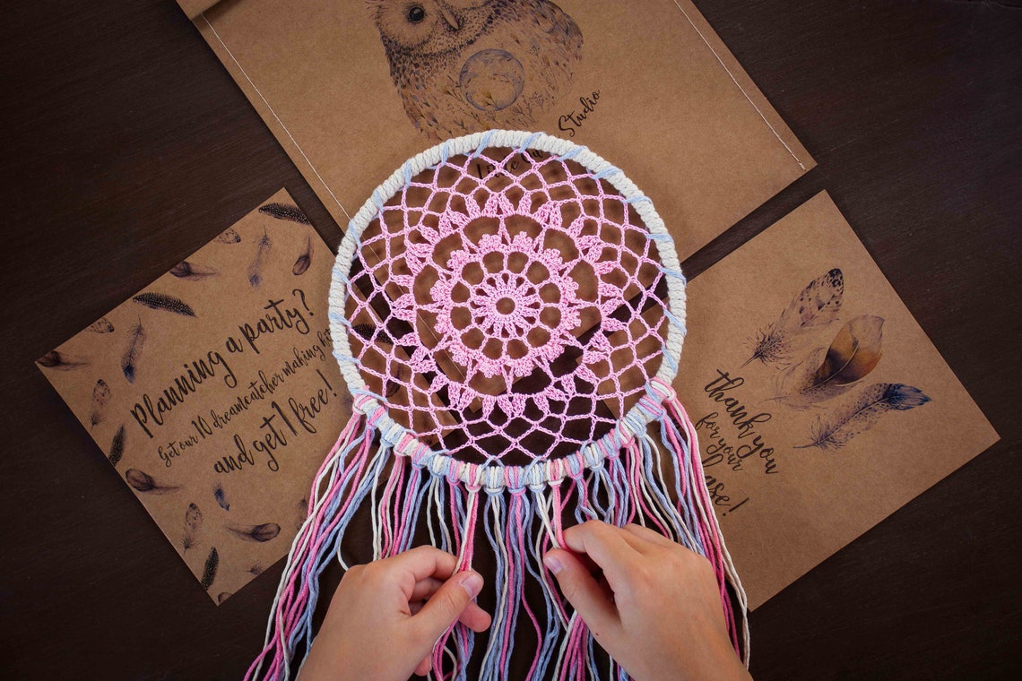 Girl craft kits, pink dreamcatcher, diy craft kit kids, dream catcher