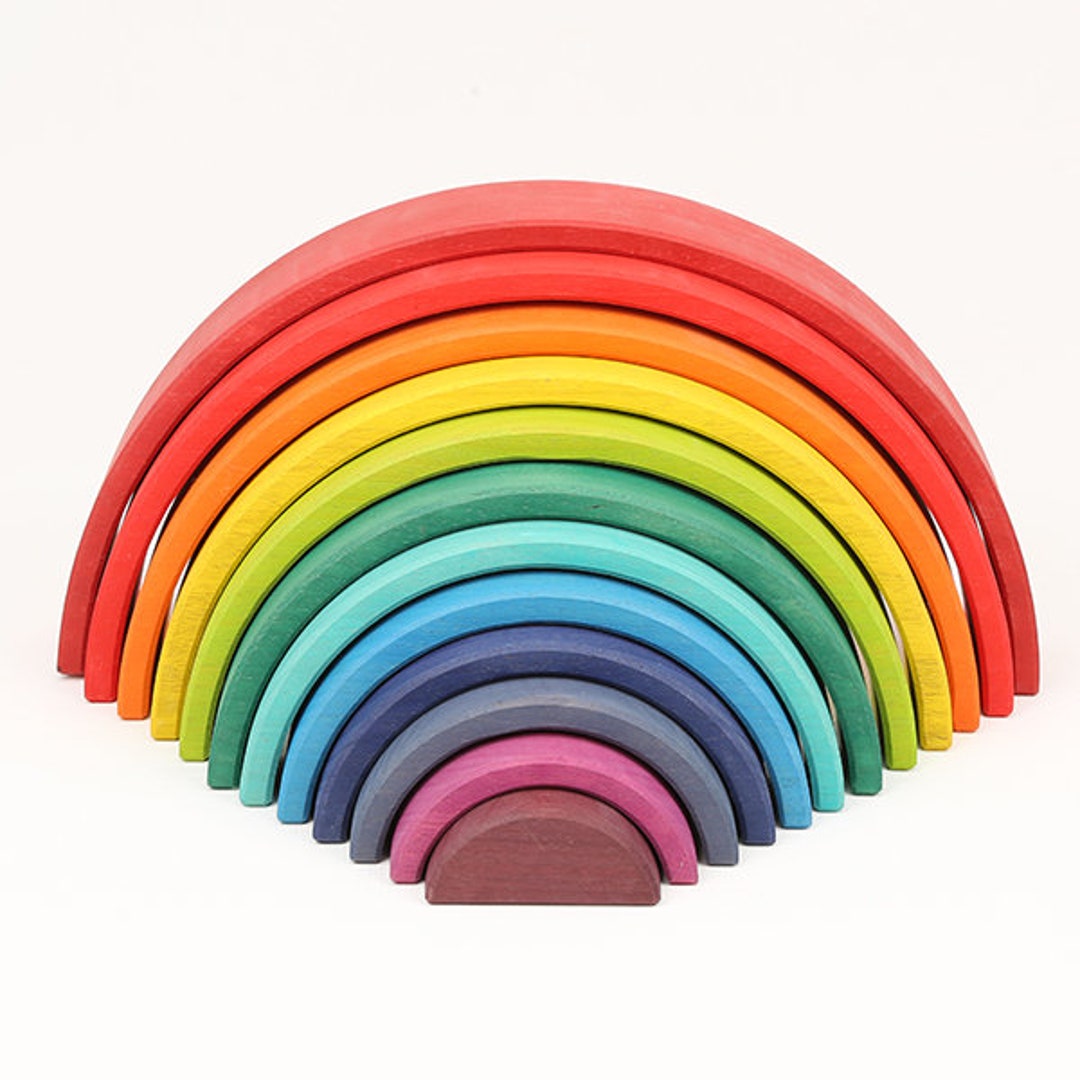 Wooden Rainbow Stacking Blocks 12 Pcs Large Grimms Style Open Etsy