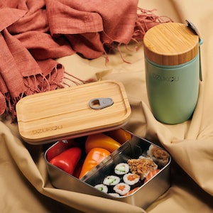 Lunch Box - Bamboo Lid - Stainless Steel Vacuum with Divider - 1200 ml