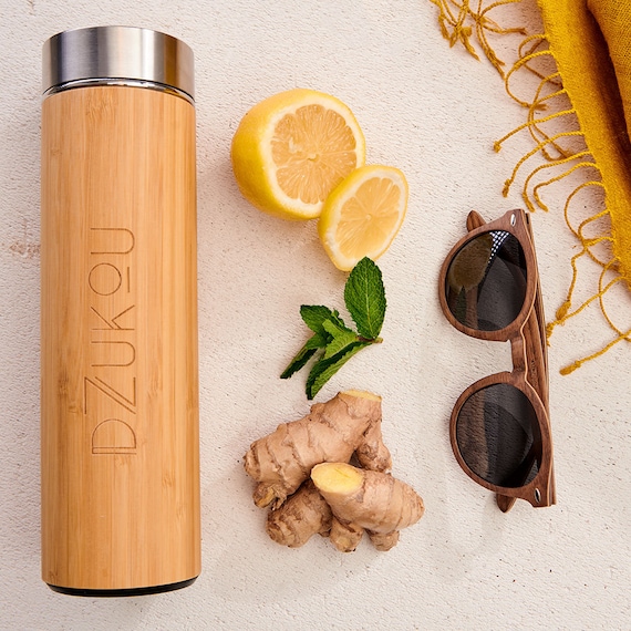 Double Wall Bamboo & Stainless-steel Thermos With Leakproof Design and Tea  Infuser Eco-friendly Insulated Travel Flask 