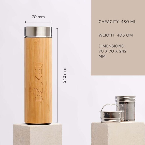 Double Wall Bamboo & Stainless-steel Thermos With Leakproof Design and Tea  Infuser Eco-friendly Insulated Travel Flask 