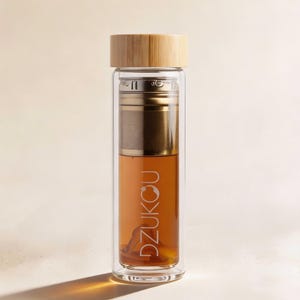 Dubbelwandige glazen thee-ei fles - 450 ml, roestvrijstalen filter, geïsoleerd