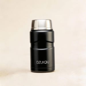 Lunch Pot with Foldable Spoon - Steel - 750 ml - Black - Portable - Leak-proof Lid