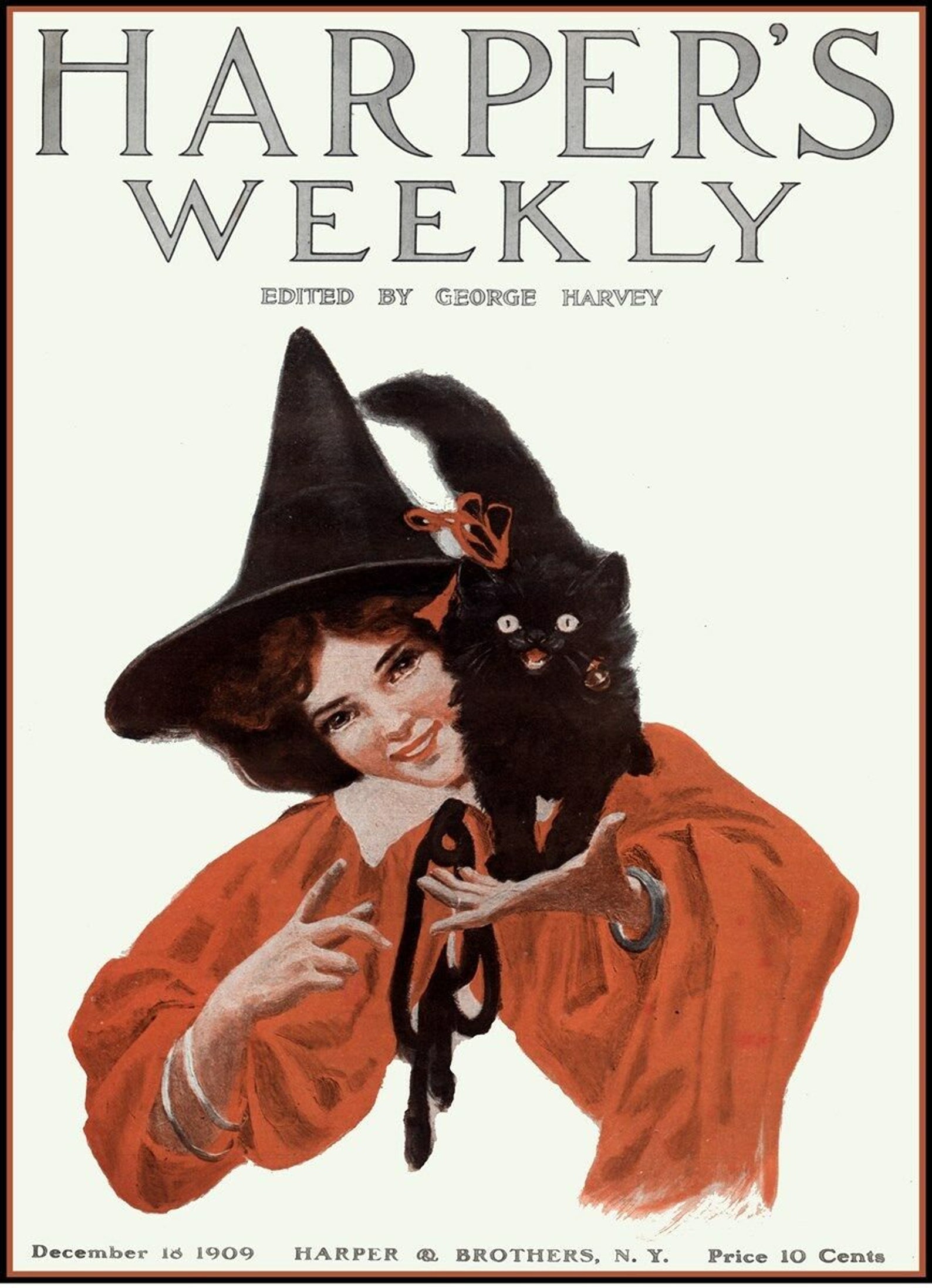 Halloween Cat Harpers Weekly Magazine Cover Reproduction Etsy
