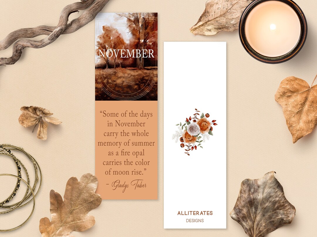November Bookmark Fall Bookmark Double Sided Bookmark Etsy
