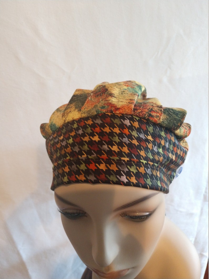 My nursing caps are handmade in my clean home.One size fits all using adjustable elastic with toggle and ribbon ties.Buttons to wear masks.