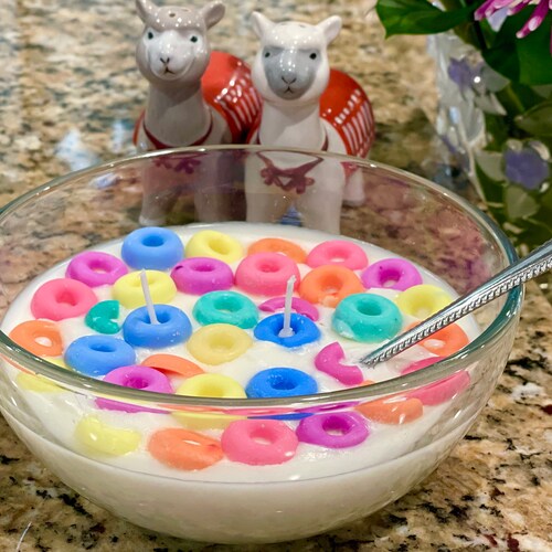 Fruit Loops Cereal Bowl Candle With Metal Spoon Morning Etsy