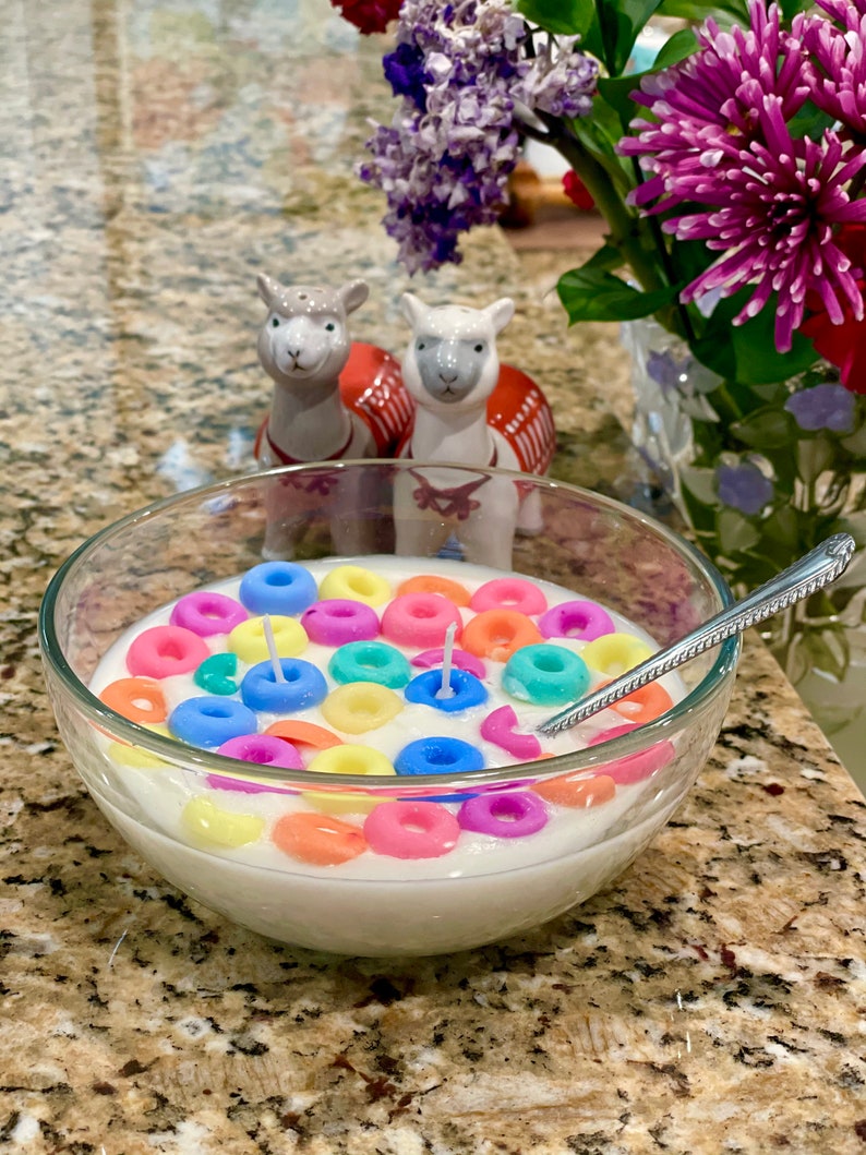 Fruit Loops Cereal Bowl Candle With Metal Spoon Morning Etsy