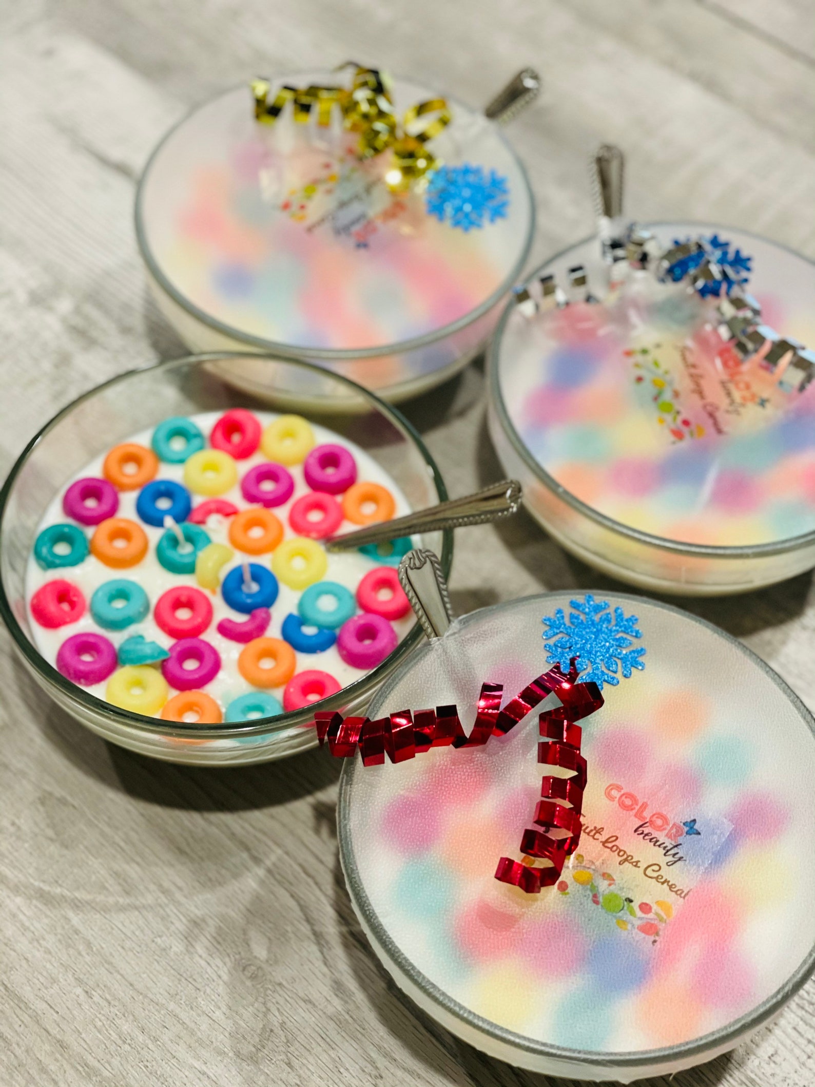 Fruit Loops Cereal Bowl Candle With Metal Spoon Morning Cereal Candle