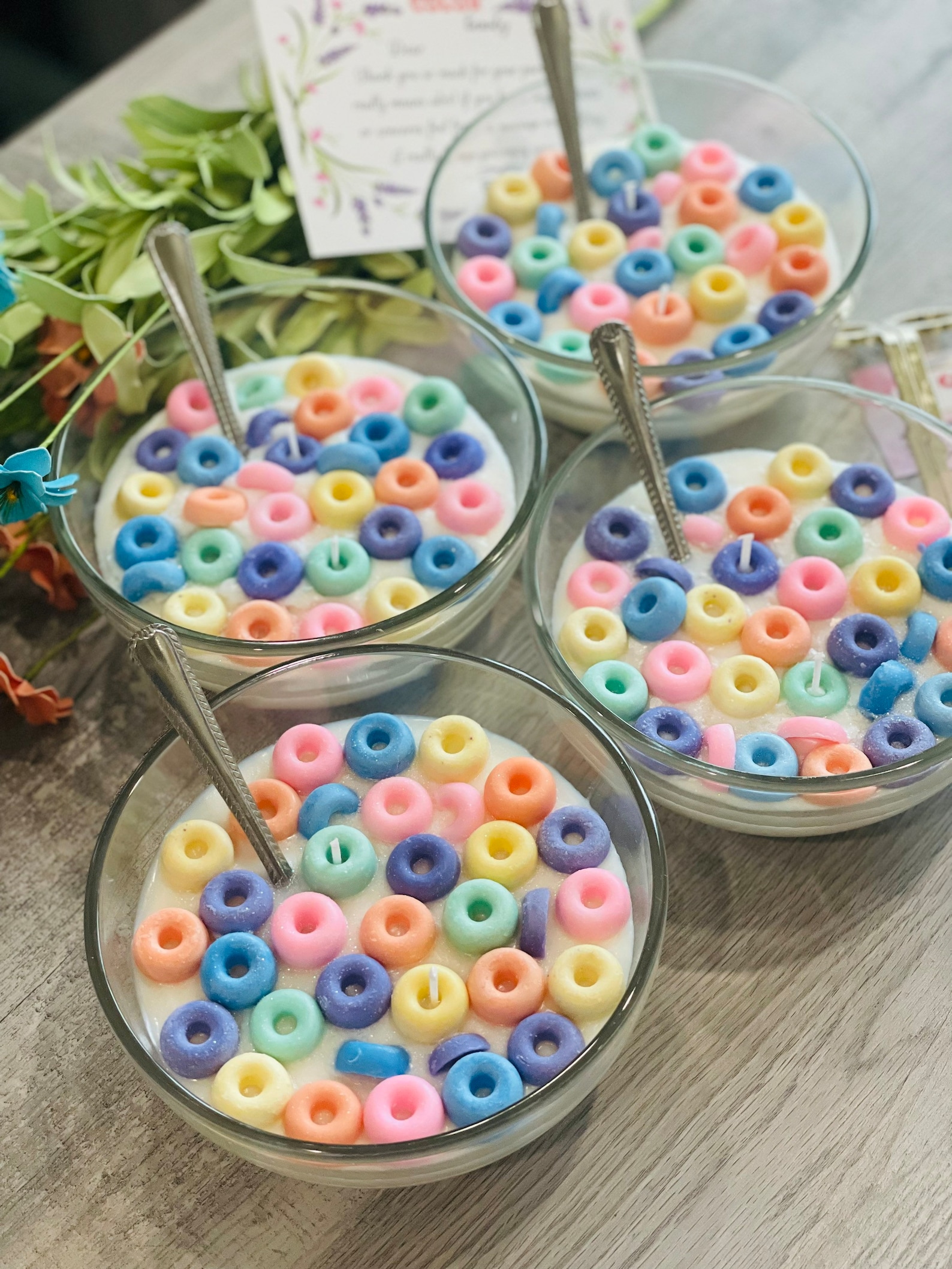 Fruit Loops Cereal Bowl Candle With Metal Spoon Morning Cereal Candle