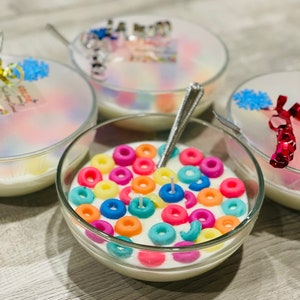 Fruit Loops Cereal Bowl Candle With Metal Spoon | Morning Cereal Candle |  Birthday Gift | Food candle | STRONG SCENTED Candle