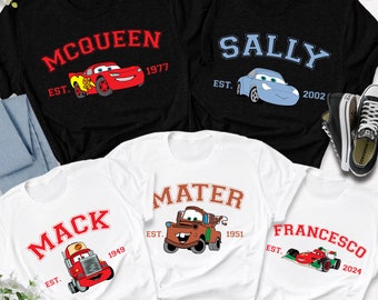 Camisa de película de Disney Cars, camiseta de Mcqueen Sally, camisa de pareja de autos, regalos divertidos para parejas, camiseta a juego, personajes de autos, Mater Fillmore Luigi