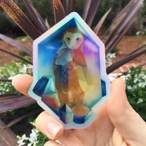 Barn Owl Crystal Holographic Sticker