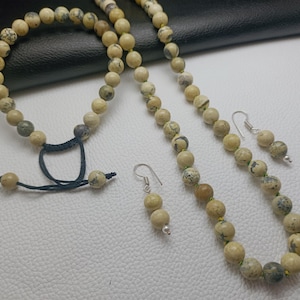 Beautiful Natural Serpentine , Serpentine Necklace, Earrings & Bracelet Set,  Serpentine Adjustable tread Necklace, Earrings, Bracelet set.
