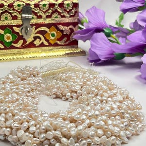 AAA Quality Baby Pink Fancy shape Fresh Water Pearls Beads,6-6.5mm / 19-21Gram Natural Fresh Water Pink Biwa  Pearls, 16Inch Long string.