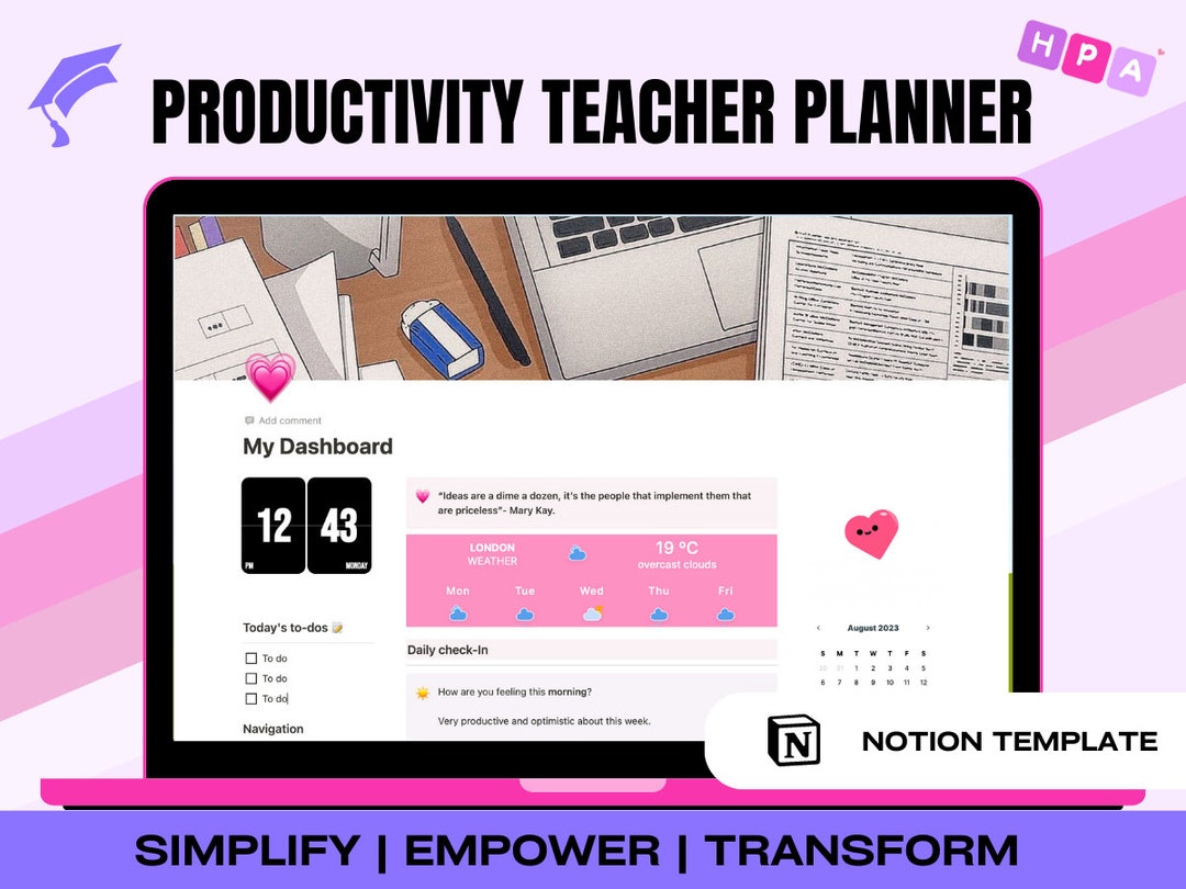 Digital Notion Productivity Teacher Planner Notion Planner Etsy