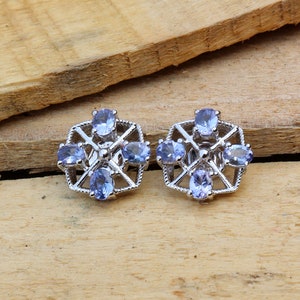 Pendientes de tanzanita natural, plata de ley 925, hermosos pendientes hechos a medida, pendientes antiguos, pendientes de aniversario, pendientes de boda.