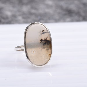 Dendritic Agate Ring: Sterling Silver Botanical Statement Jewelry