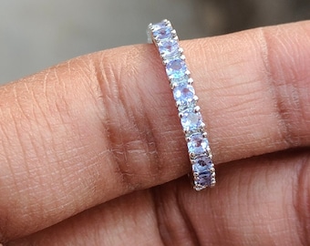 Tanzanite Eternity Band: 925 Sterling Silver Ring, December Birthstone