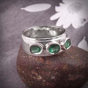 925 sterling silver emerald couple silver promise band  , precious emerald band , wedding gift , anniversary gift