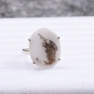 Dendritic Agate Ring: Sterling Silver Botanical Statement Jewelry