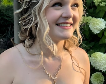 Platinum-Plated Bridal Jewelry Set - Dainty Leaf Necklace and Earrings for Weddings and Proms