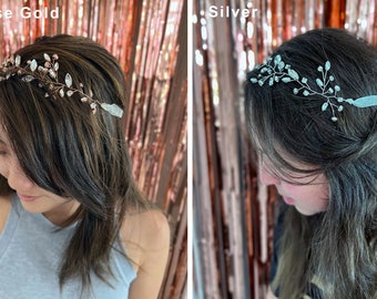 Wedding Hair Piece, Wedding Headband for Bride, Floral Hair Piece Wedding, Bridal Hair Comb, Silver Bridal Headpiece