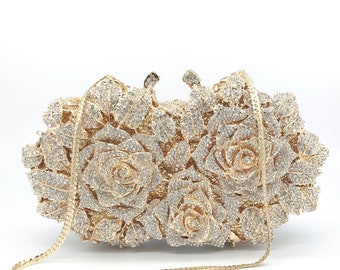 3 Flowers Shape Bridal Purse, Gold/Silver Wedding Clutch, Luxury Gift For Bride