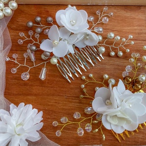 Pearl Hair Comb Wedding Hair Comb Gold Leaf Hair Comb Flower Hair Comb Bridal Headpiece Bridal Hair Comb ~H-3