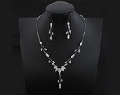 Beautiful Bridal Jewelry Set, Platinum Plated Necklace and Earrings Set, Shiny Leaf Shape for Bride